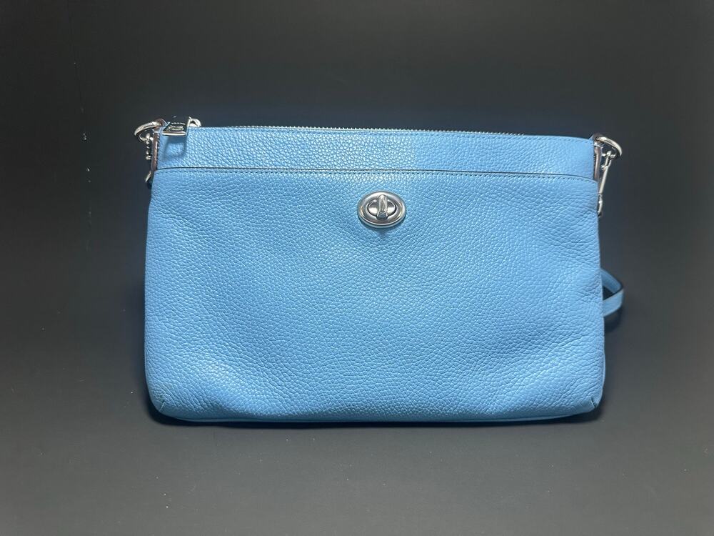 Coach Polly C3376 Light Blue Pebbled Leather Crossbody Bag Silver Hardware
